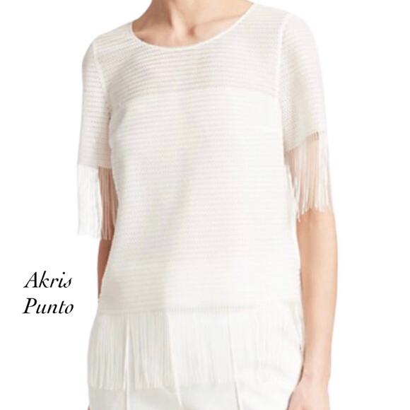 Akris Punto Ivory Fringe Trim Blouse NWT Size 2 - Picture 1 of 10